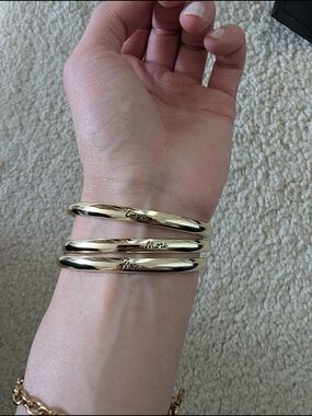Gold-Tone Inspirational Script Cuff Bracelets - Set of 3